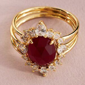 Set of Three Stackable Birthstone Rings- Ruby/July, Anthropologie